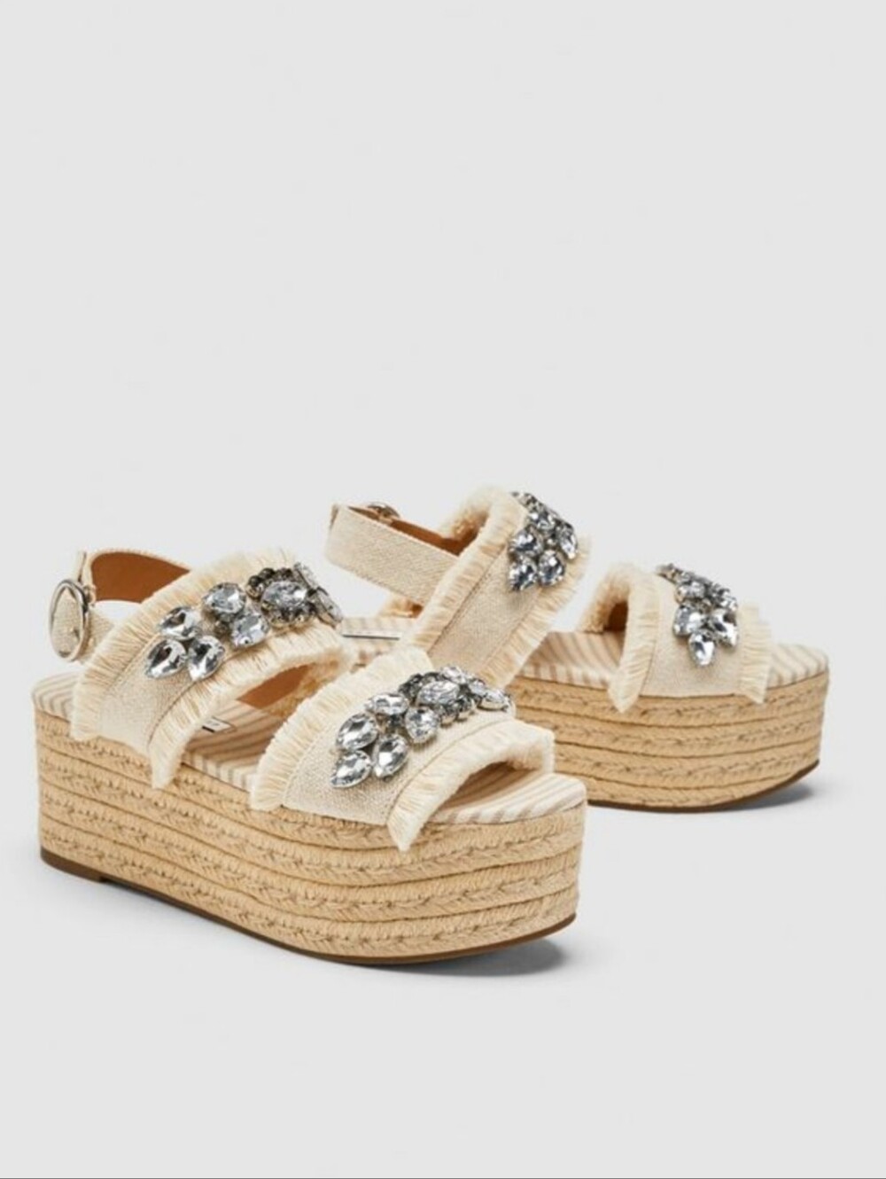 Zara Trafaluc Embellished Fringe Espadrille Platform Sandals EU 40/9-9.5